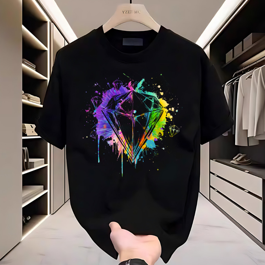 <COD>Kaos Pria Distro Oversize 100% Katun, Baju Kaos Hitam Putih Berlian Warna Neon Keren Kekinian