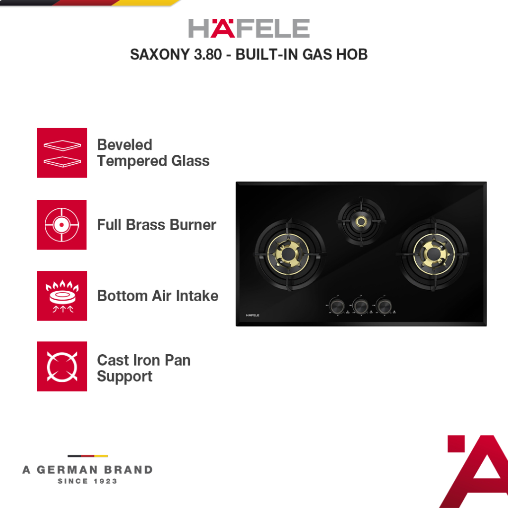 Hafele Saxony  Kompor Tanam Gas 3 Tungku - Built-in Gas Hob