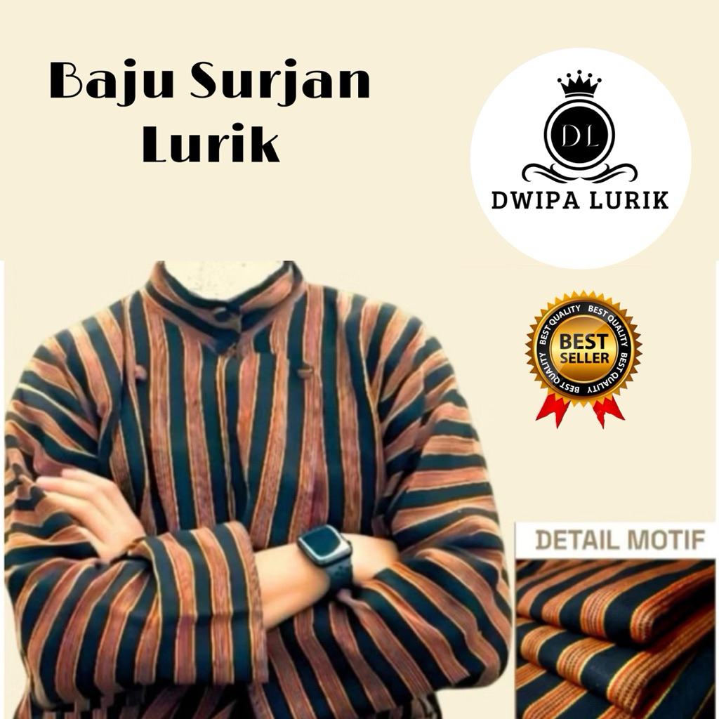 Baju Lurik Adat Jawa || Surjan Baju Lurik Atasan Pria Hitam Coklat || Ready Siap Kirim 