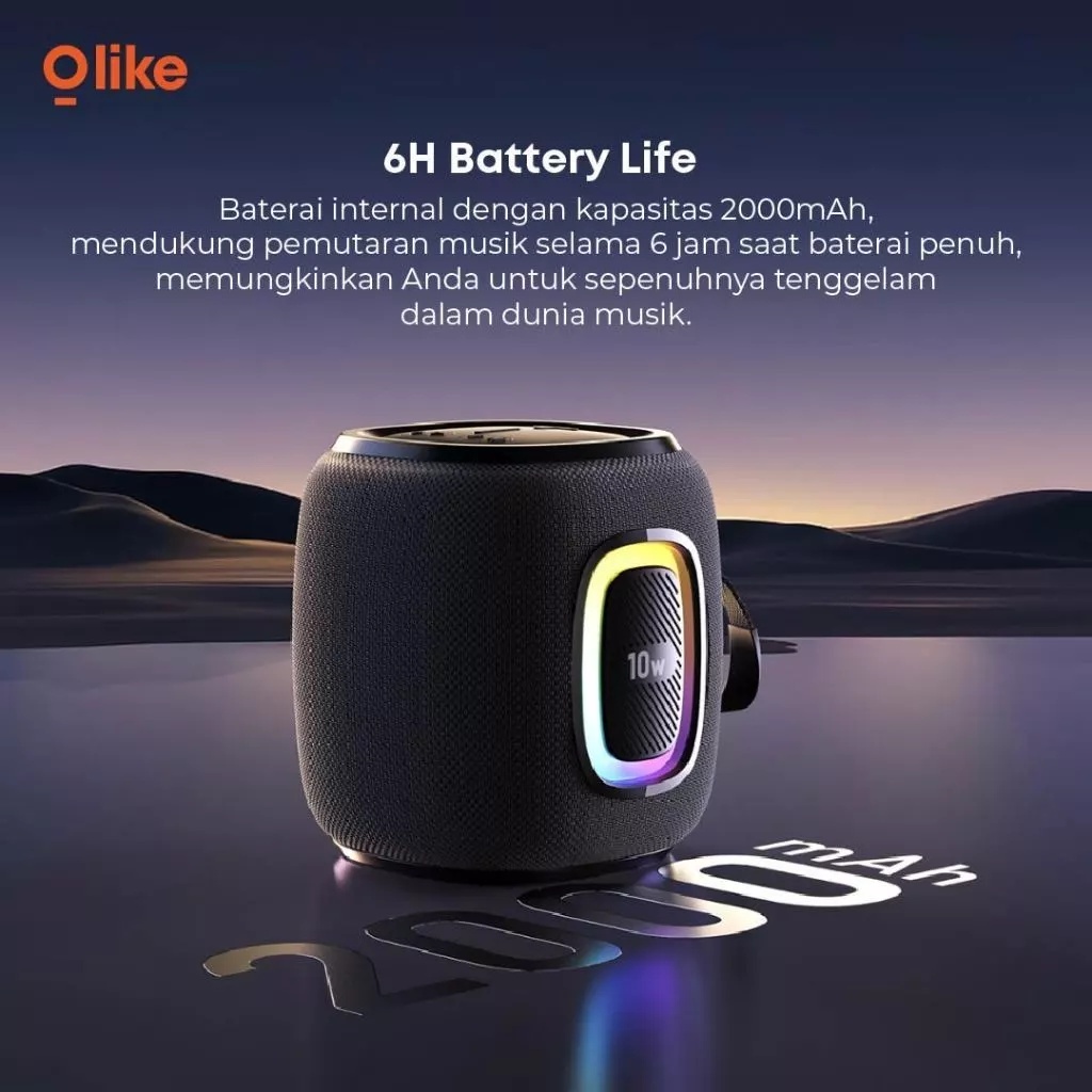 OLIKE Bluetooth Speaker SV6 10W Subwoofer Dual Bass Bluetooth 6.0 TWS RGB Light 2000mAh 6 Jam