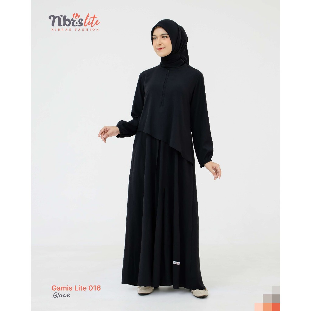 NIBRAS Gamis Lite 016 Hitam - Fashion Muslim Wanita Dress Gamis Wanita Best Seller