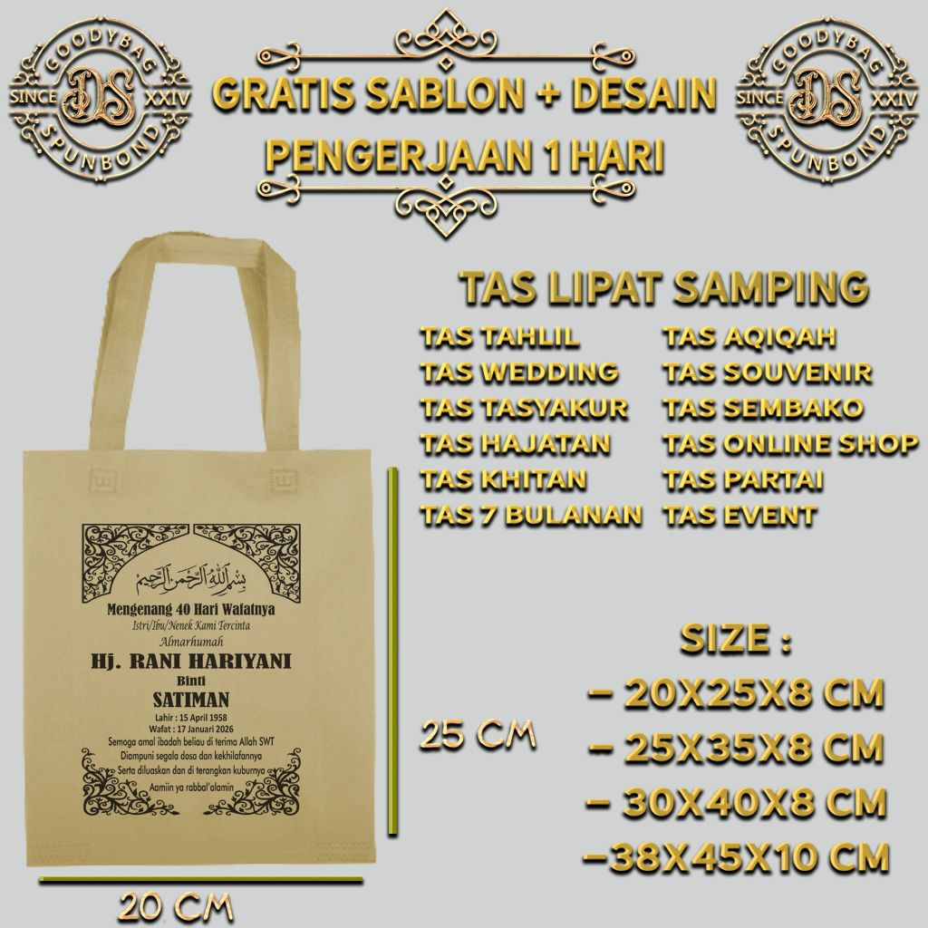 goody bag / tas spunbond / spunbond 20x25x8cm / sablon custom / tas sablon / godiebag / tote bag /  