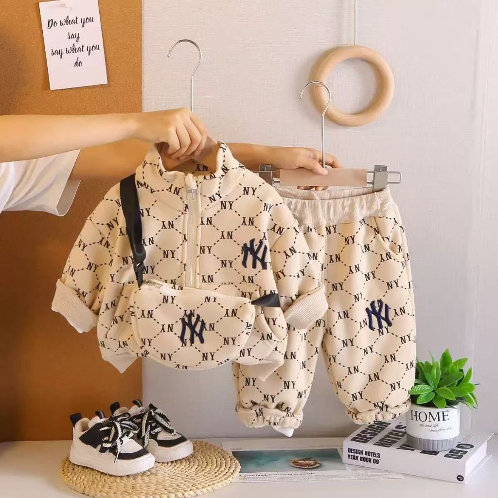 Setelan anak laki-laki bahan premium import Baju lengan panjang Celana Panjang Motif LV  Free Tas/ S