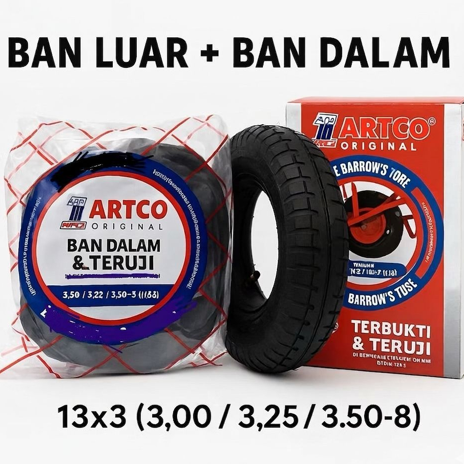Ban Luar dan Ban Dalam Gerobak Sorong ARTCO Original 13x3 (3.00 / 3.25 / 3.50-8)Tebal & Awet
