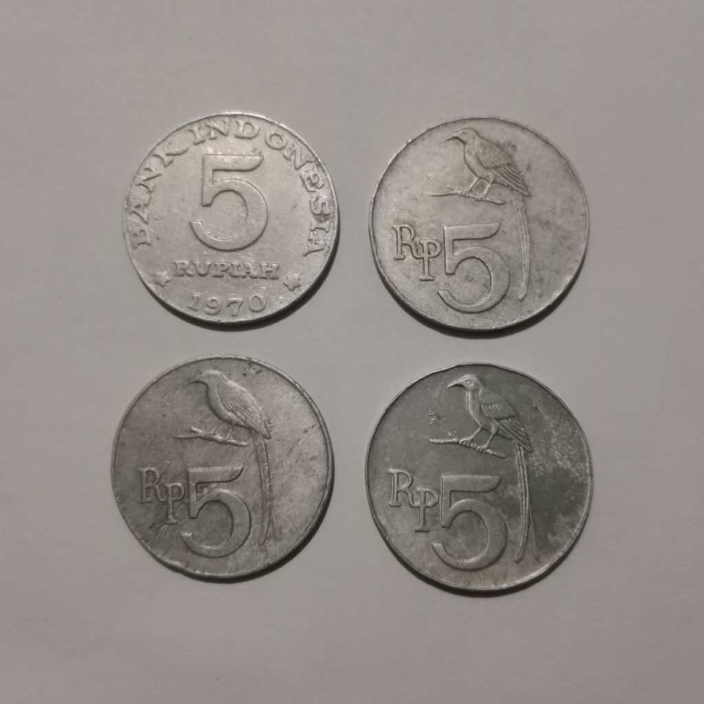 Set 4 Koin Kuno 5 Rupiah Tahun 1970