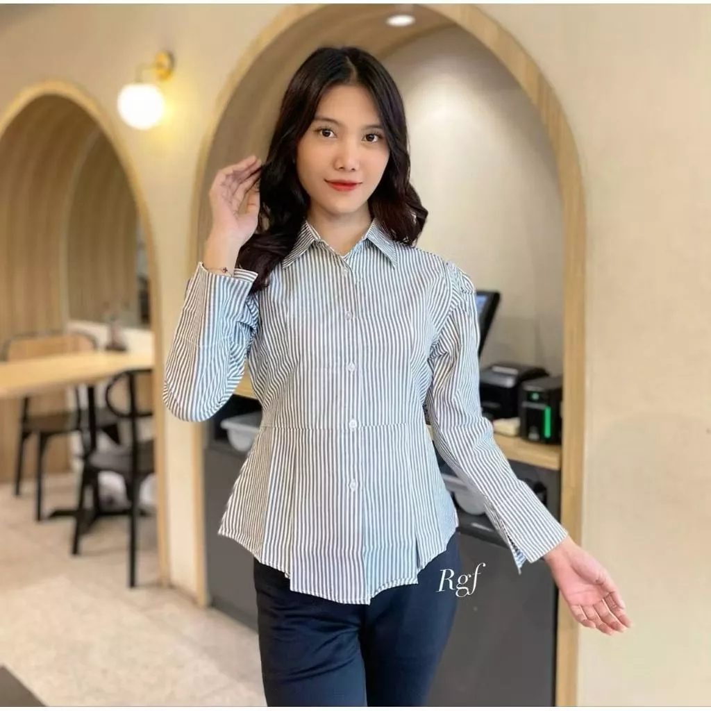 ANB - ZJD NUYIRE KEMEJA /  KEMEJA MOTIF MODEL GARIS GARIS / ATASAN WANITA / IRENE KEMEJA