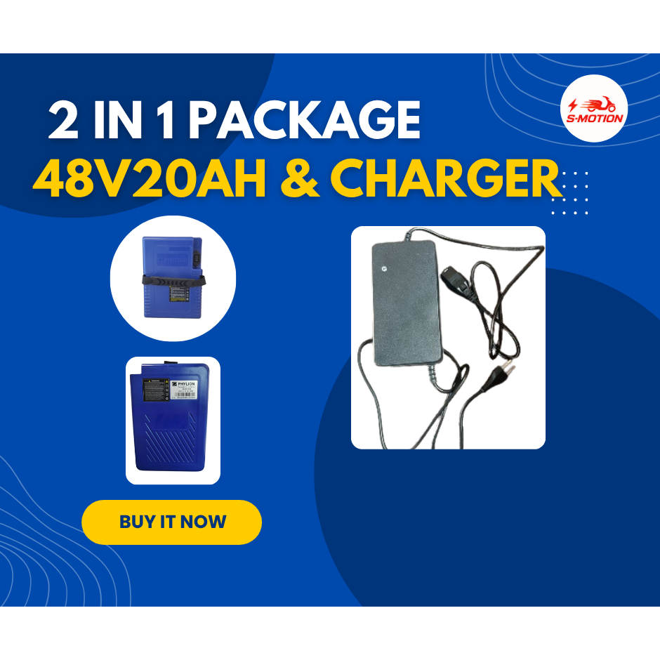 Baterai Lithium 48V 20Ah + Charger | Paket Battery E-Bike