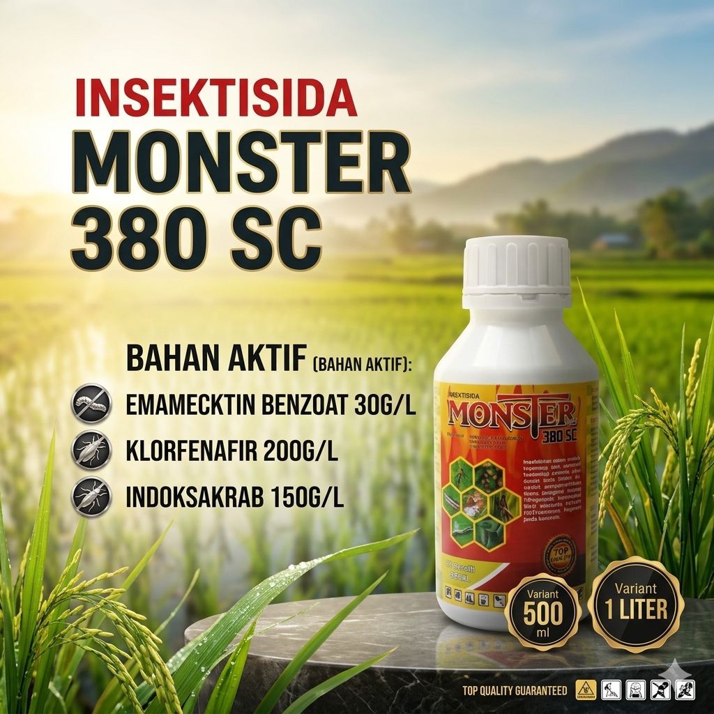 MONSTER 380SC 1LITER INSEKTISIDA BAHAN AKTIF EMMAMECTIN BENZOAT KLORFENAPIR INDOXACARB BASMI HAMA