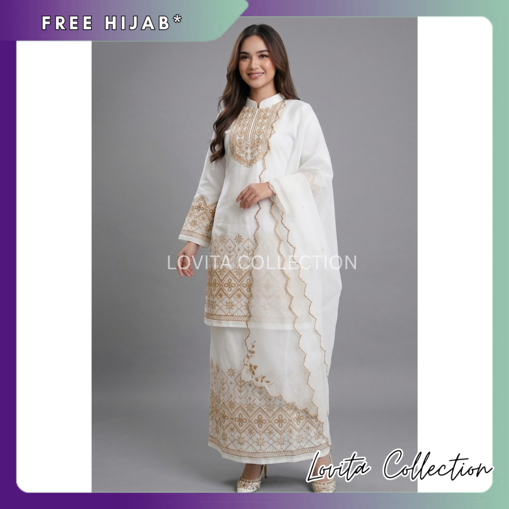 ONE SET KEBAYA KURUNG MELAYU ORGANZA KATRINA Dan Selendang Bordir / Baju Kurung Organza / Setelan Ba