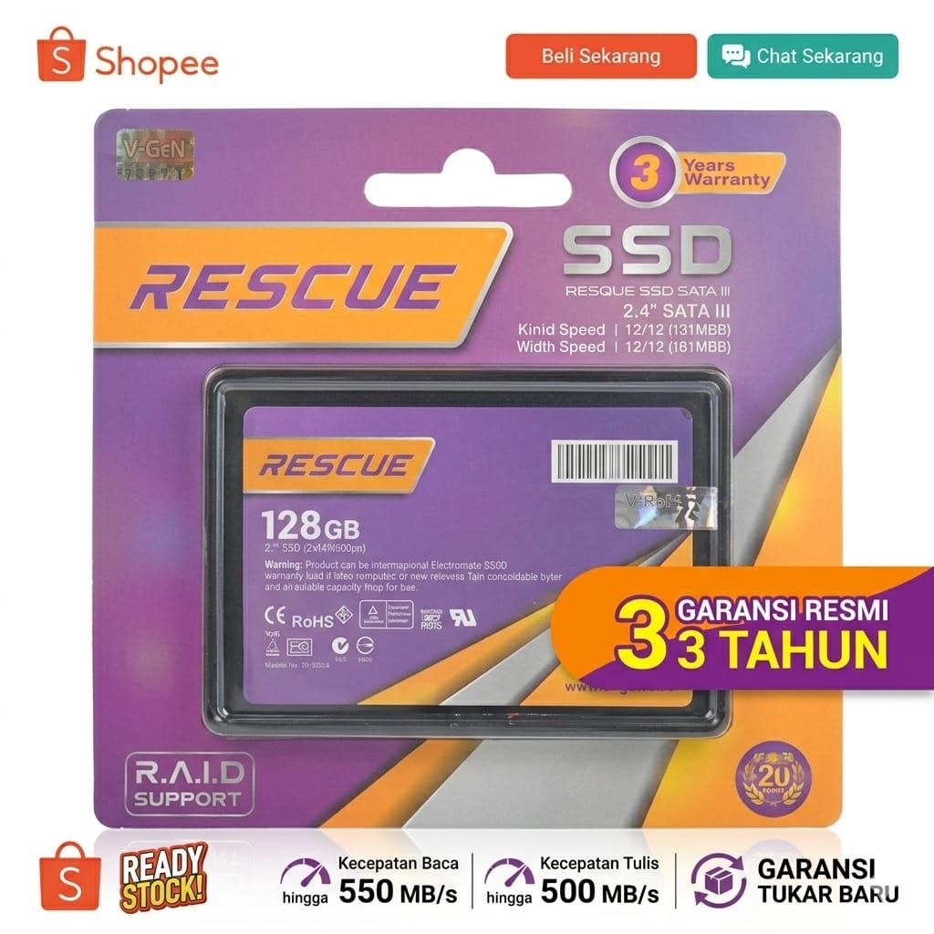 SSD VGEN 128GB RESCUE - Solusi Upgrade Laptop & PC Lemot - Original Resmi V-Gen