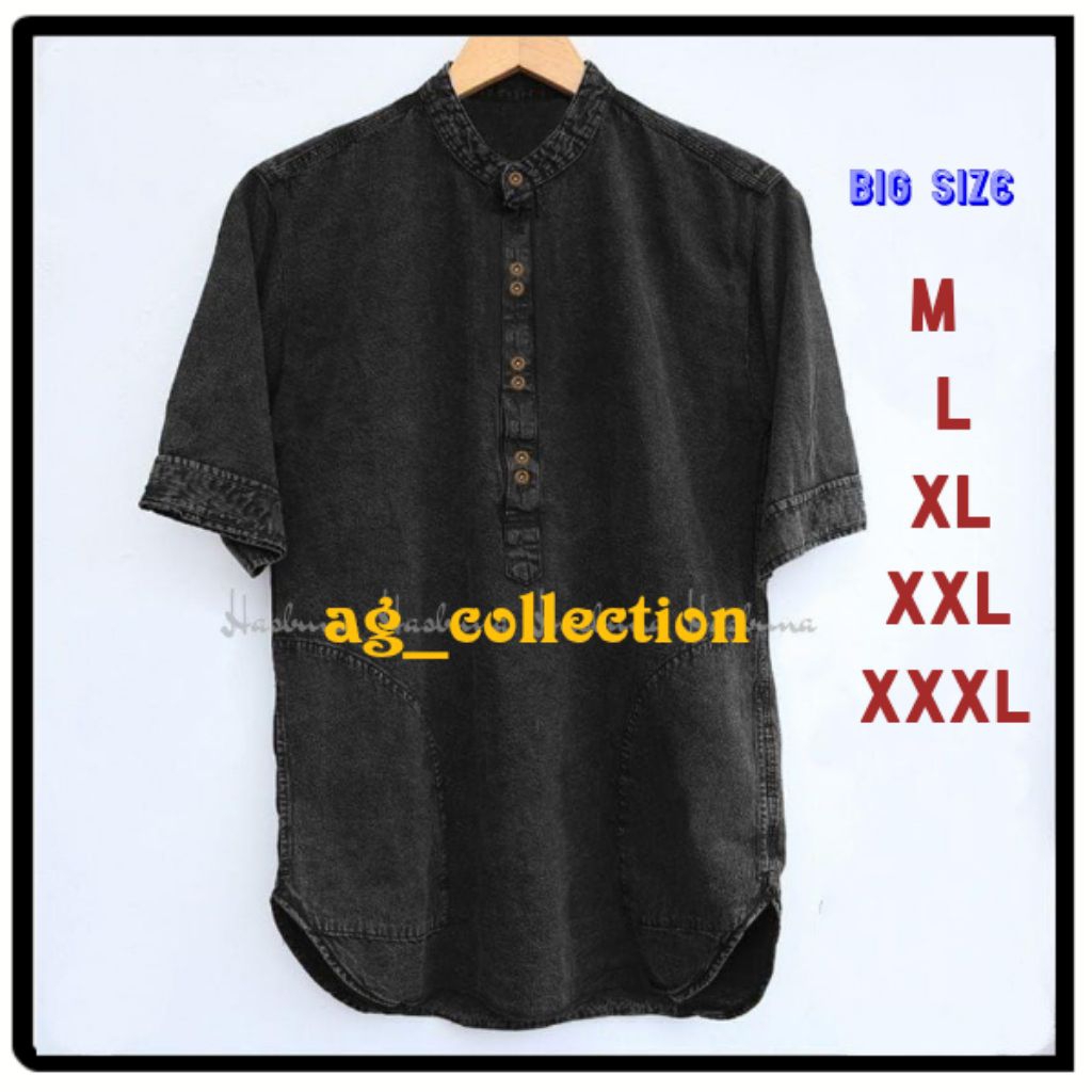 Kemeja Koko Kurta Jeans Pria Dewasa Lengan Pendek/Baju Koko Kurta Jumbo Big Size