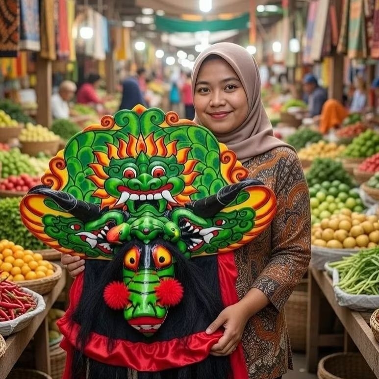 Barongan Kayu Asli Handmade Mainan Tradisional Barong Jawa Edukasi Topeng Reog Ponorogo Bujang Ganon