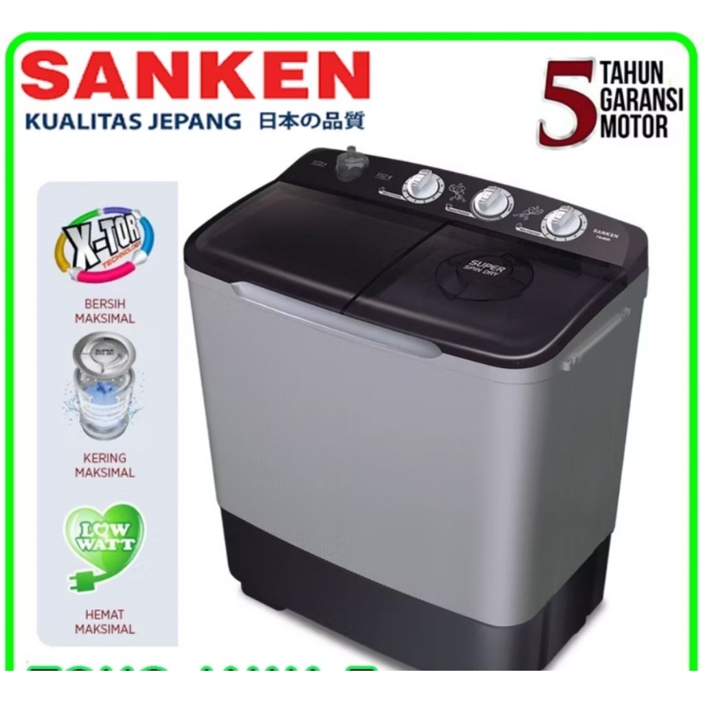 Sanken TW8808 Mesin Cuci 2 Tabung 7kg 250W Tutup Transparan
