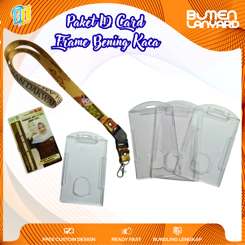 PAKET LANYARD + ID Card + Frame Bening Kaca Akrilik, Bahan tissue halus mengkilap ID CARD PVC Murah
