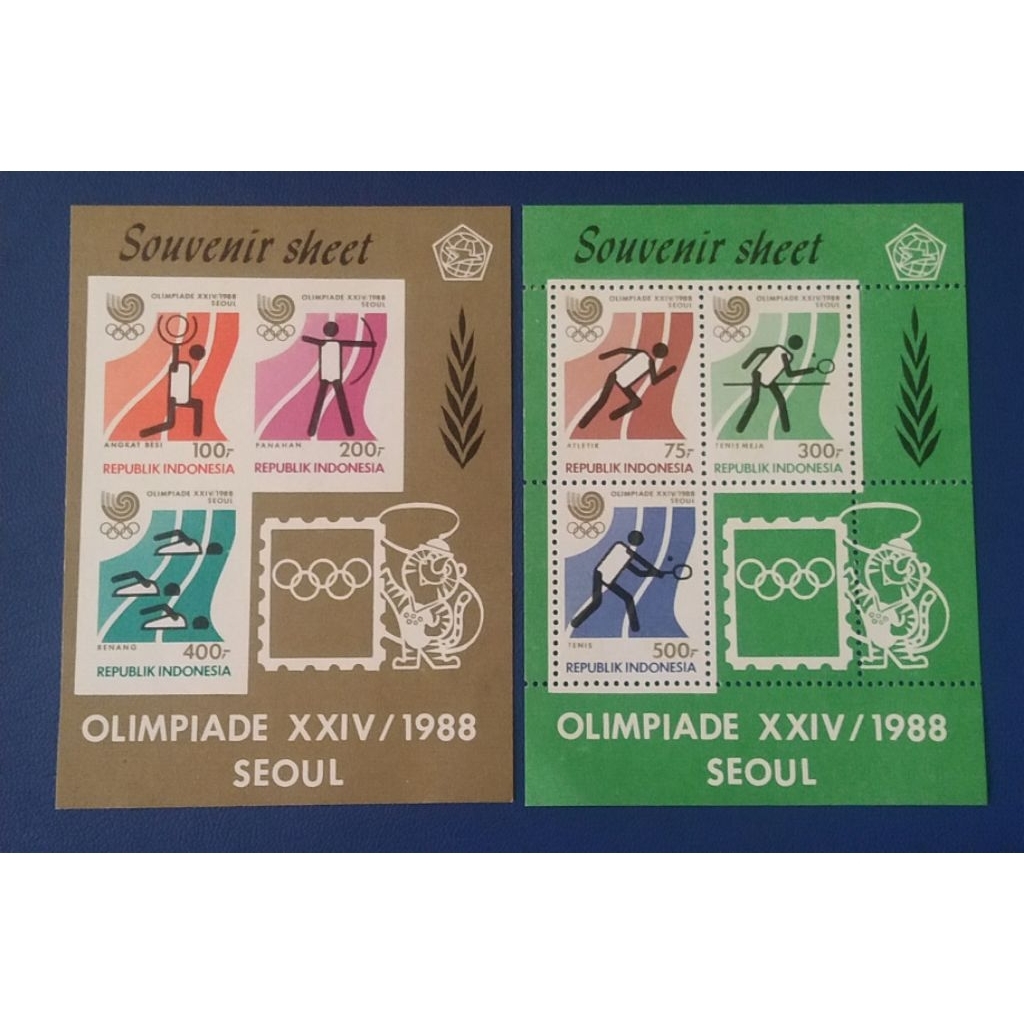 Ss (Souvenir Sheet) Prangko Lawas RI Sepasang Set Lengkap 2 Pcs OLIMPIADE XXIV SEOUL 1988