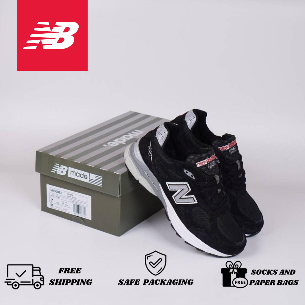 Sepatu New Balance 990 V3 Black White Original Pria Wanita NB 990 V3 Premium Sneakers Import