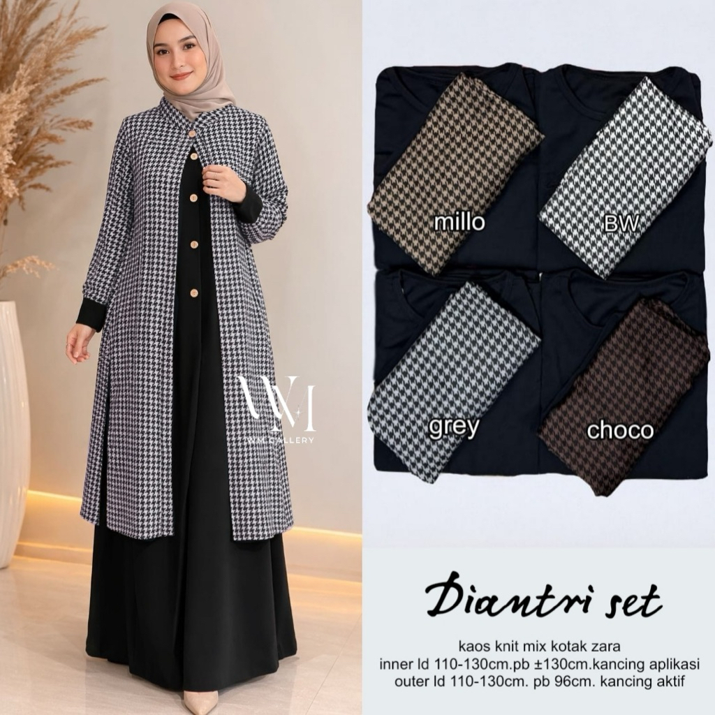 Diantri Set 2in1 - Setelan Gamis Inner Kaos Knit & Outer Houndstooth Zara