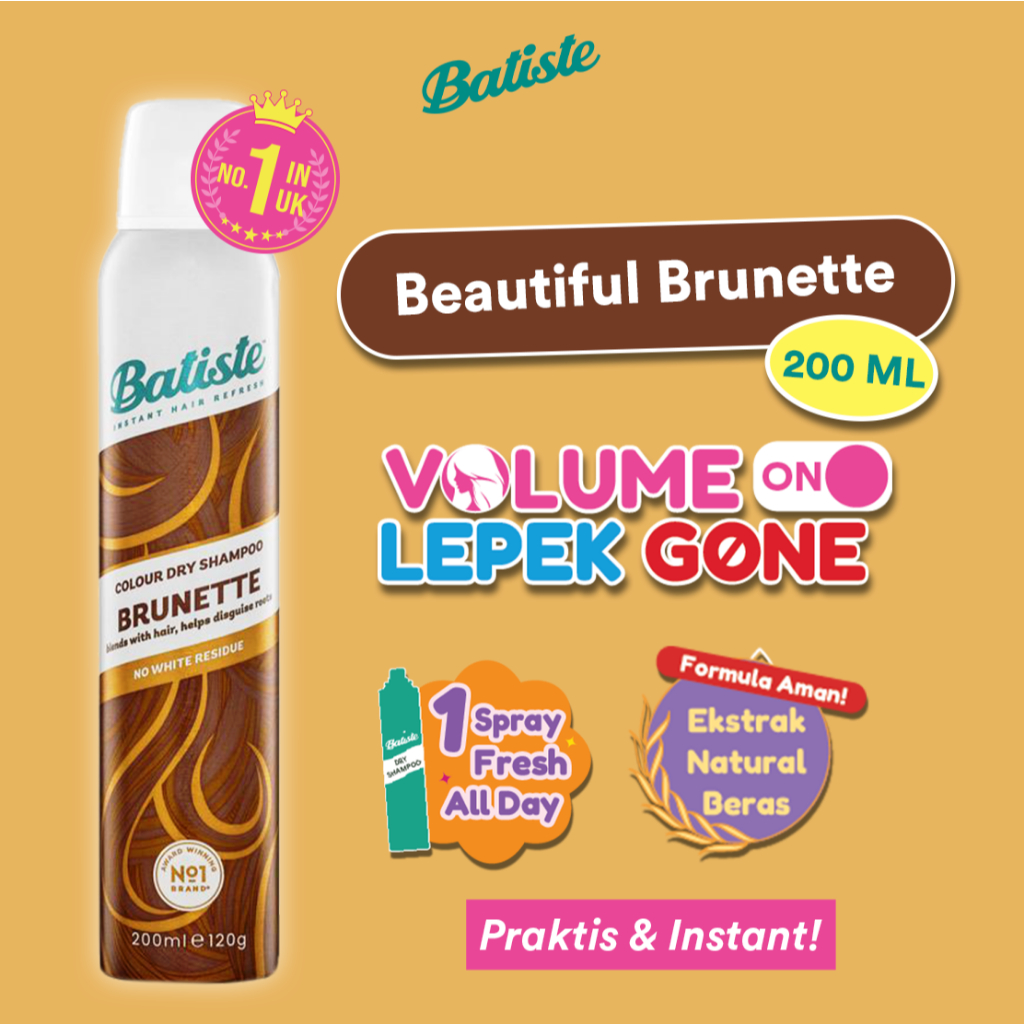 Batiste With a Hint of Colour Beautiful Brunette Dry Shampoo 200ml (Shampoo Kering Tanpa Bilas)