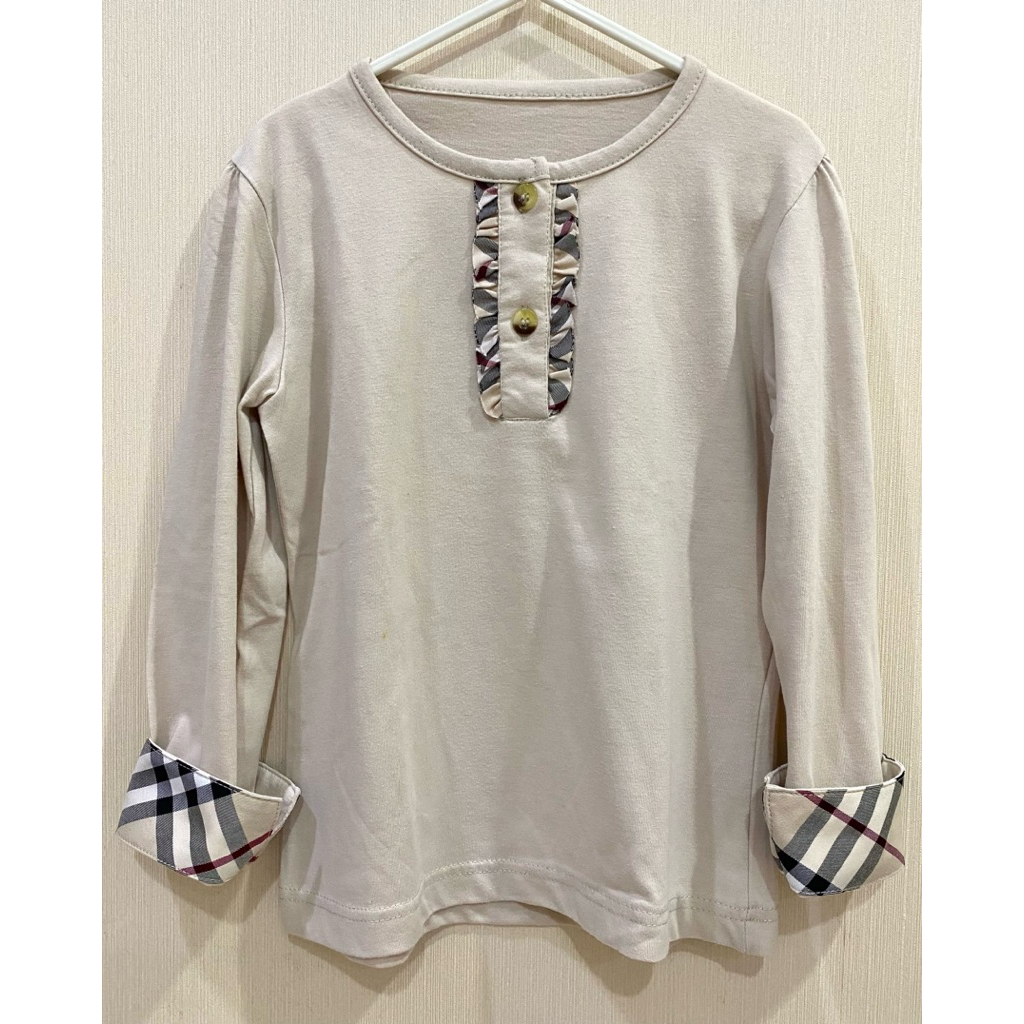 Baju Kaos Anak Perempuan Tangan Panjang Burberry Cream  /Baju Atasan Anak Cream Burberry 5-8y (Prelo