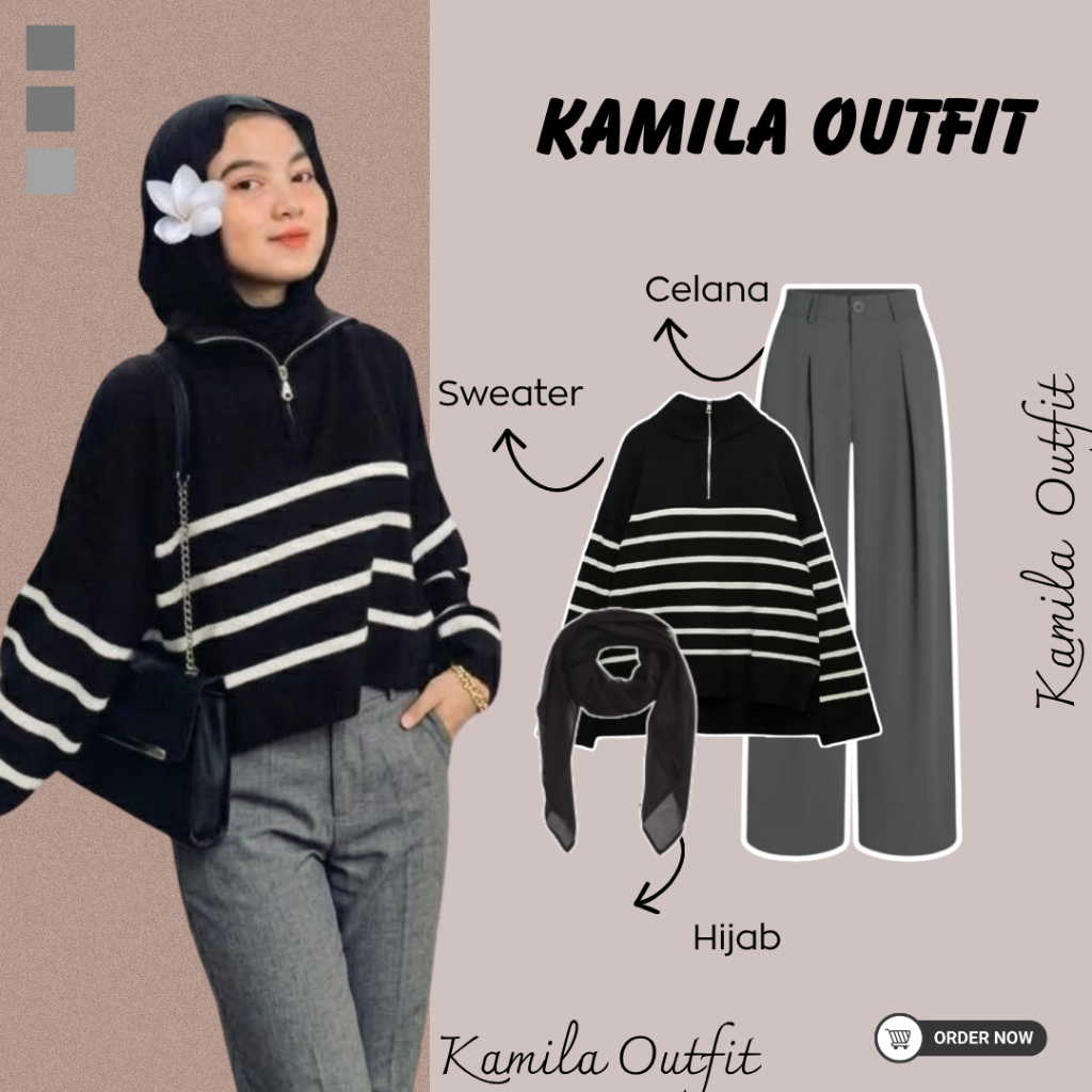 OneSet Wanita Korean Look (Celana Jennie - Sweater - Hijab) OOTD 3in1 Set Daily Simple Kamila Outfit