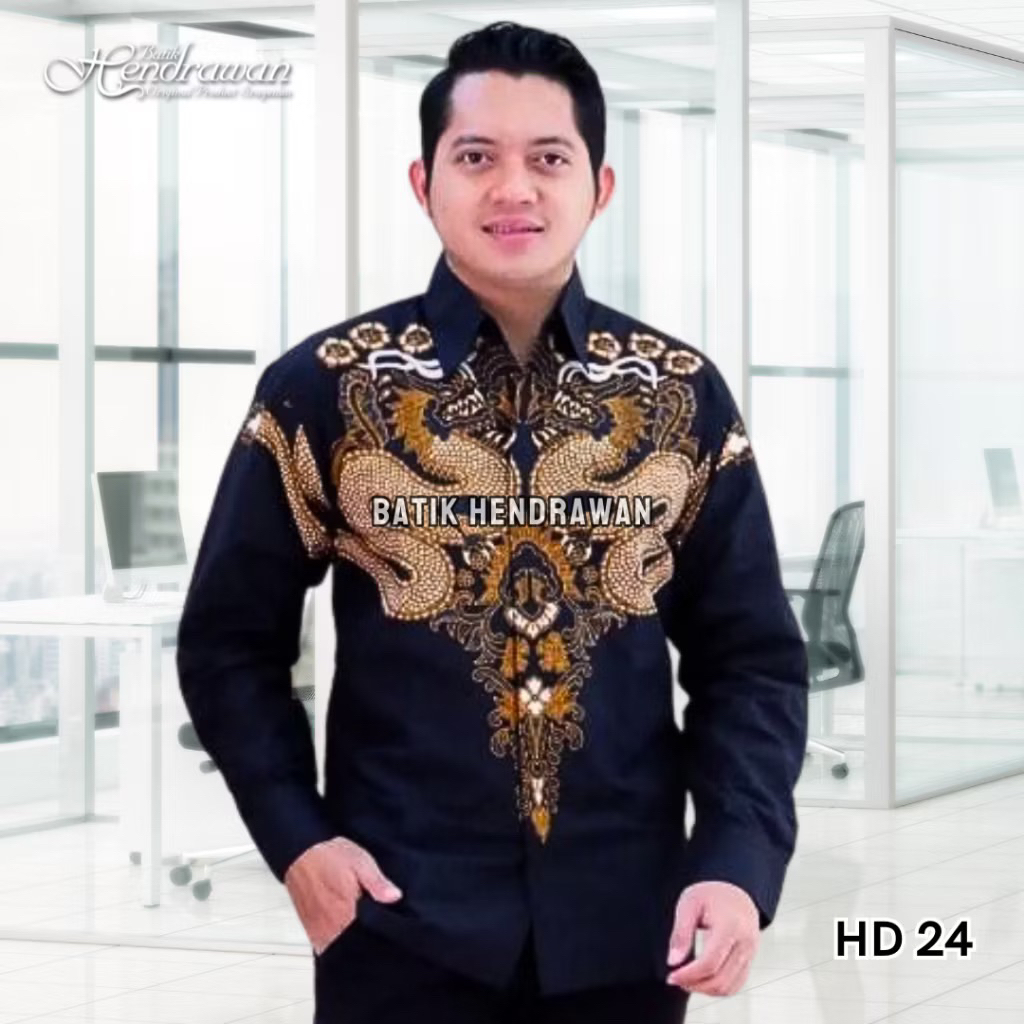 Batik Hendrawan Kemeja Batik Pria Solo Modern Lengan Panjang Lapis Furing Bahan Katun Premium HD 24
