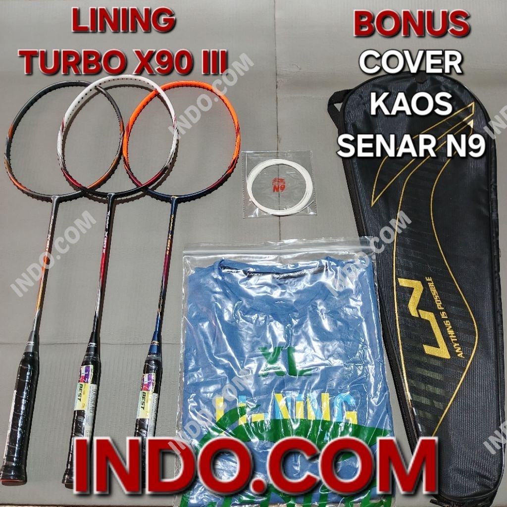 RAKET BADMINTON LINING TURBO X90 X 90 GEN III ORIGINAL BONUS COVER KAOS SENAR N9