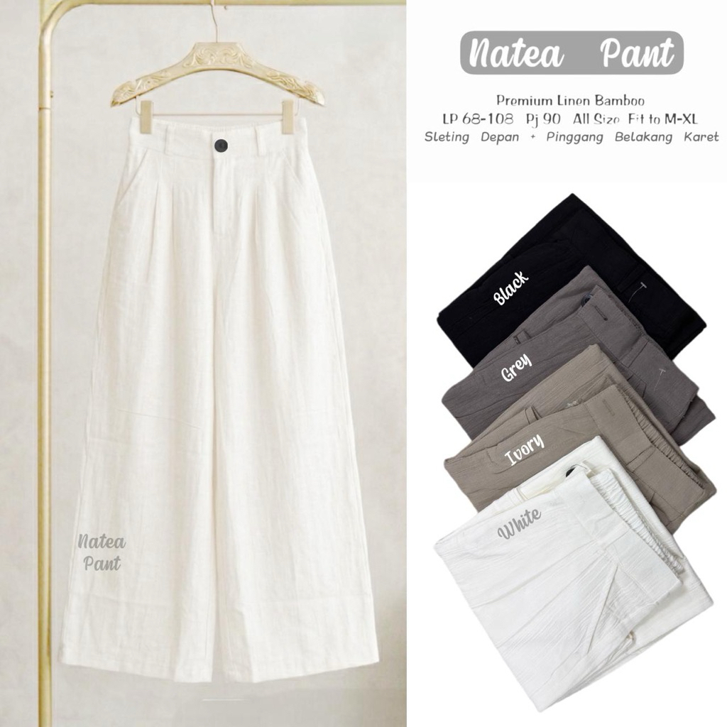 Celana Wanita Highwaist Semi Kulot, NATEA - Warna Broken White, Ukuran L-XL