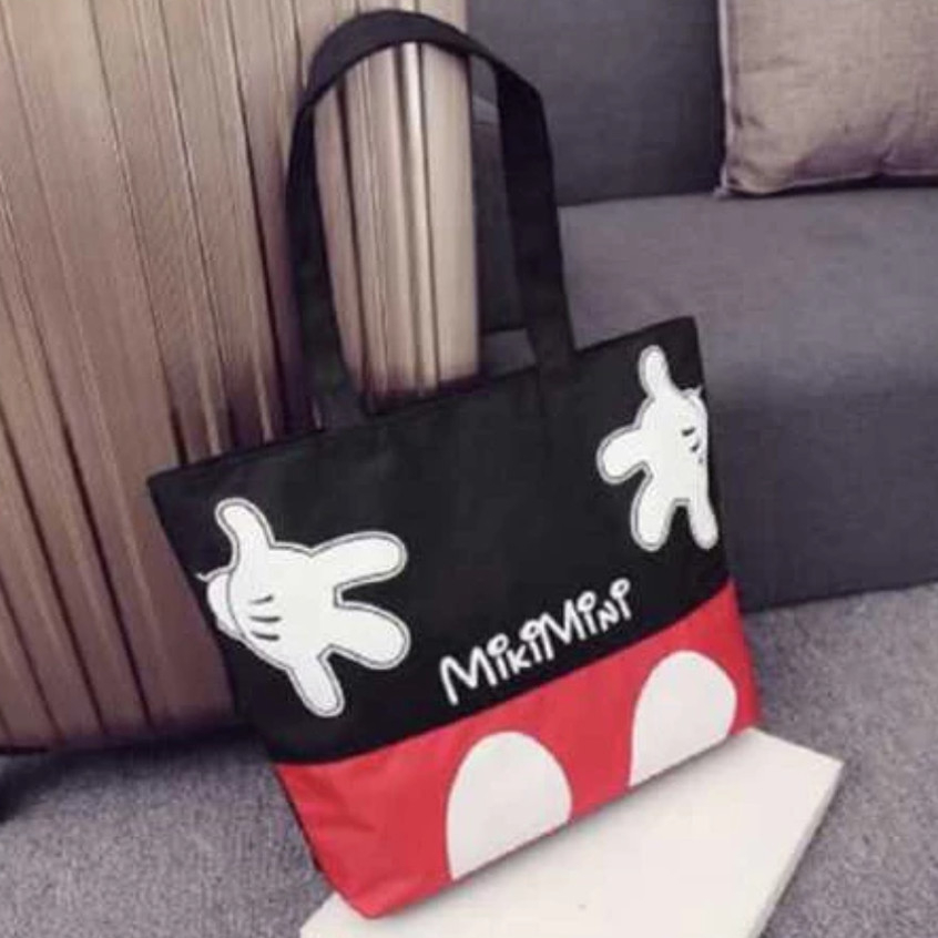 Tas Tote Wanita Mickey Mouse Kanvas Premium Totebag Resleting Bahu Kuliah Kerja Shopping Bag Korea S