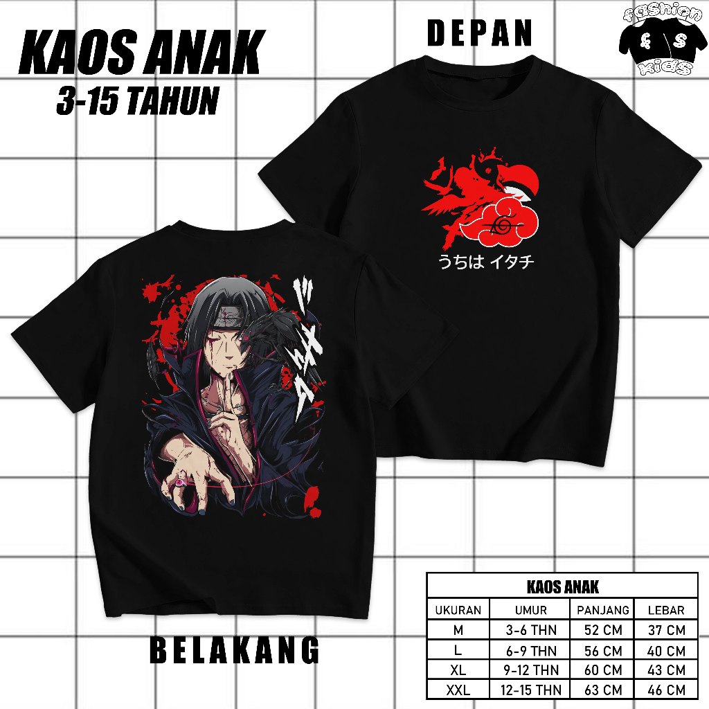 Baju Kaos Atasan Anak Laki-Laki Anime Naruto Shipuden Uchiha Itachi