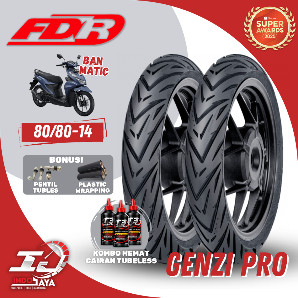 [BAYAR DI TEMPAT] BAN LUAR FDR GENZI PRO ( 80/80-14 ) BAN LUAR DEPAN BELAKANG TUBELESS / TUBLES / BA