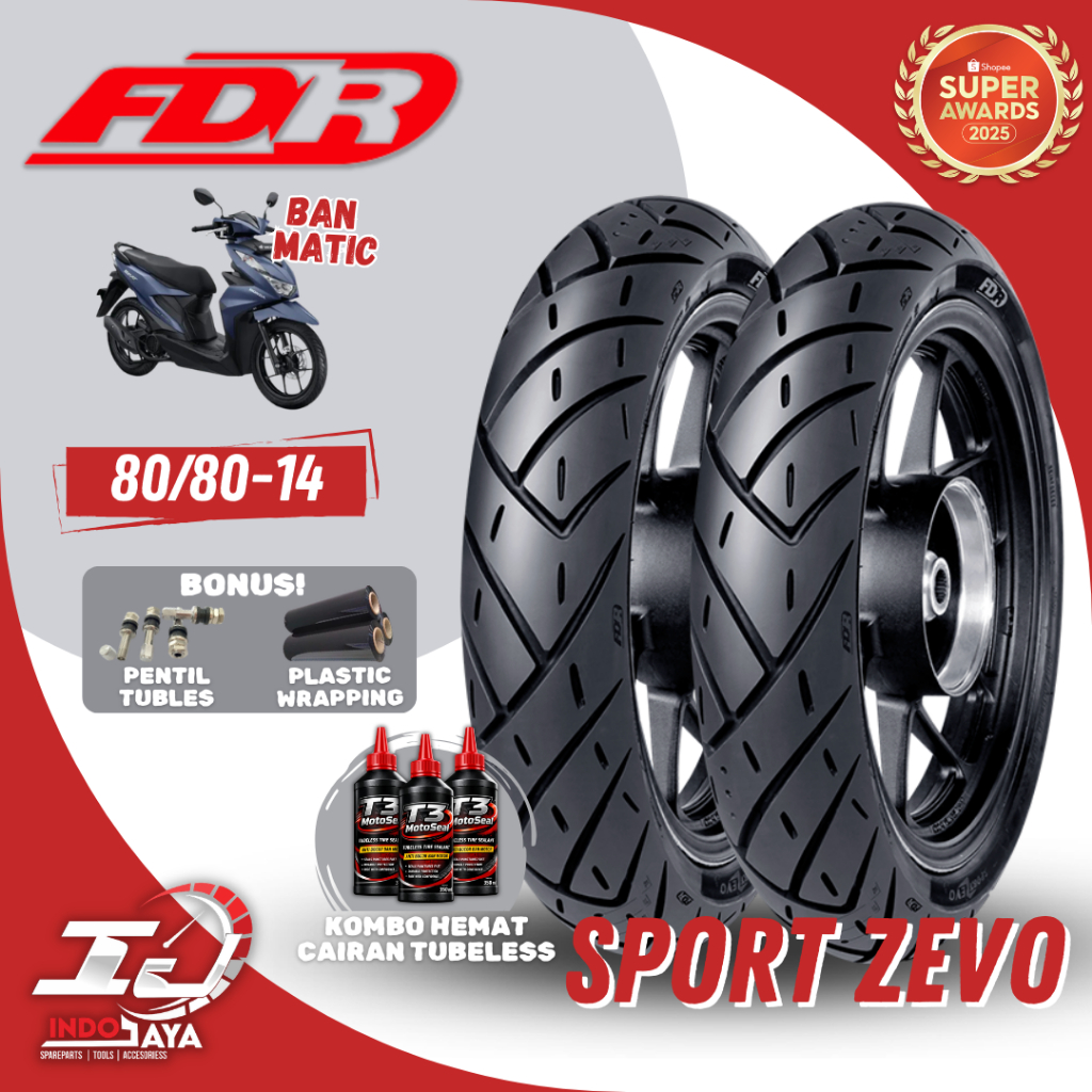 [BAYAR DI TEMPAT] BAN FDR TUBELESS SPORT ZEVO ( 80/80-14 - 80-80-14) RING 14 / BAN LUAR TUBLES FDR S