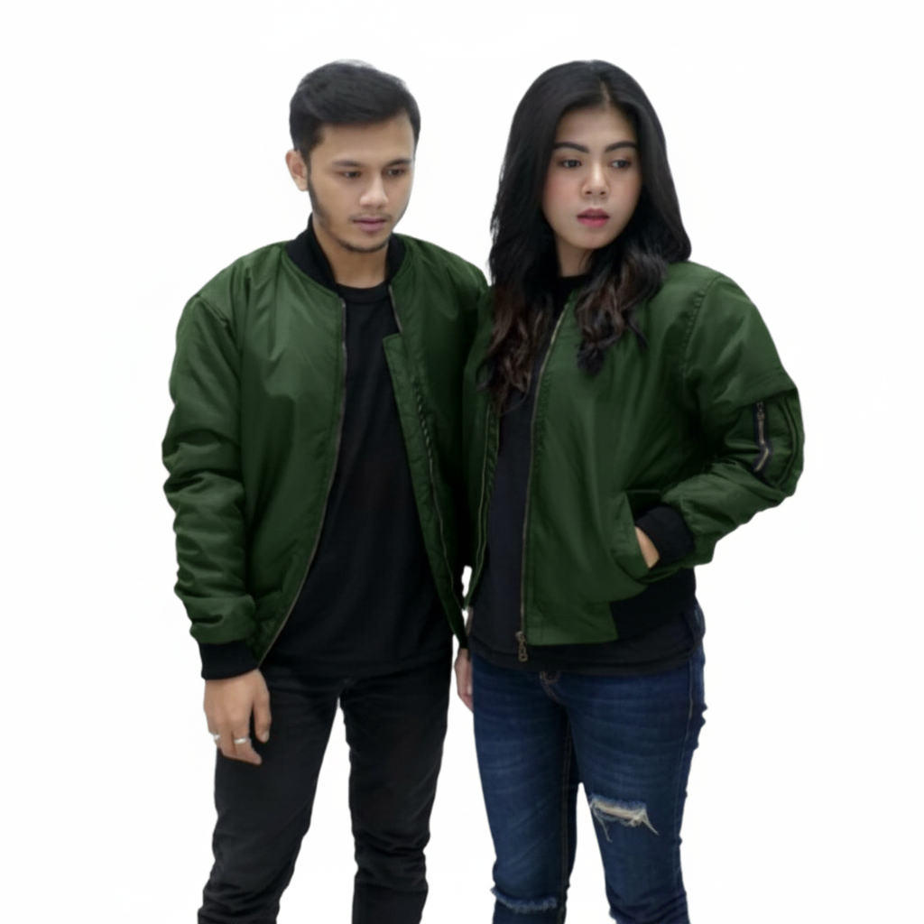 Premium Jaket Bomber Hijau Army Couple