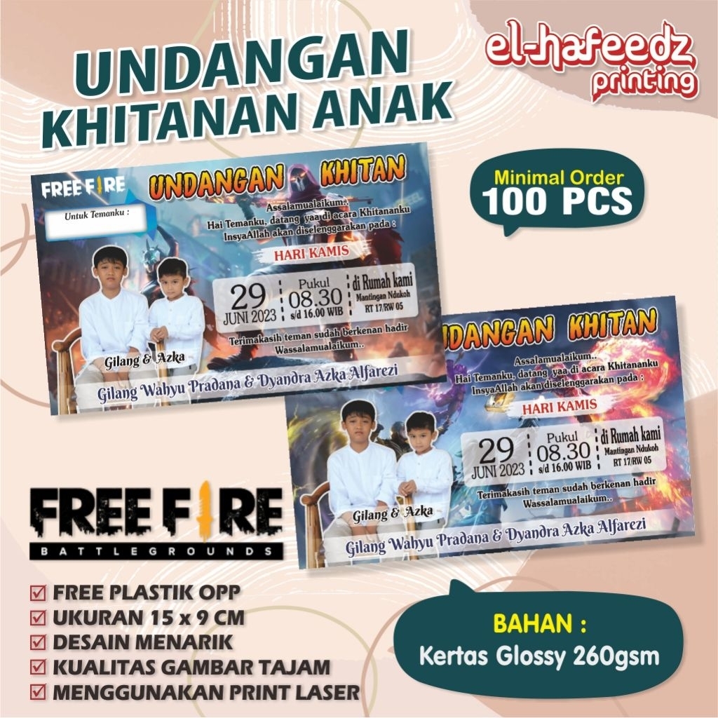 UNDANGAN KHITAN UNTUK TAMU ANAK, DENGAN TEMA FREEFIRE