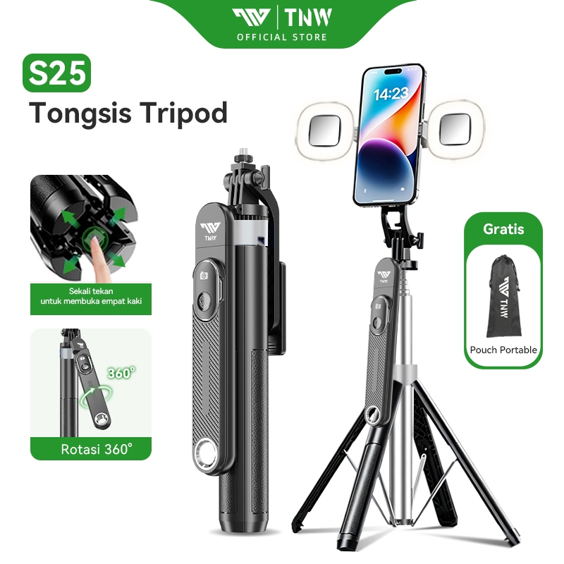 TNW S25 Selfie Stick Tongsis Tripod Bluetooth Portabel Tripod Dengan Bluetooth Remote 1/4 Adaptor