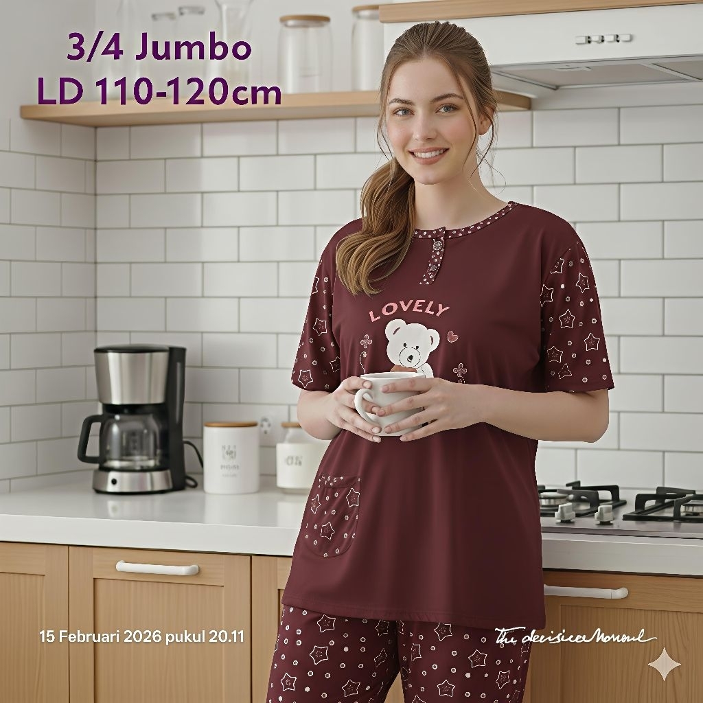 PIYAMA PENDEK PENDEK BAJU TIDUR 3/4 JUMBO / Setelan Baju Tidur Kaos Celana 3/4 Jumbo Big Size Babydo
