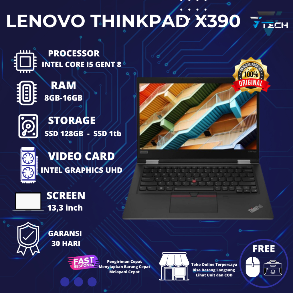 Lenovo Thinkpad X390 i5 16GB 512GB Win 11 Pro Siap Pakai
