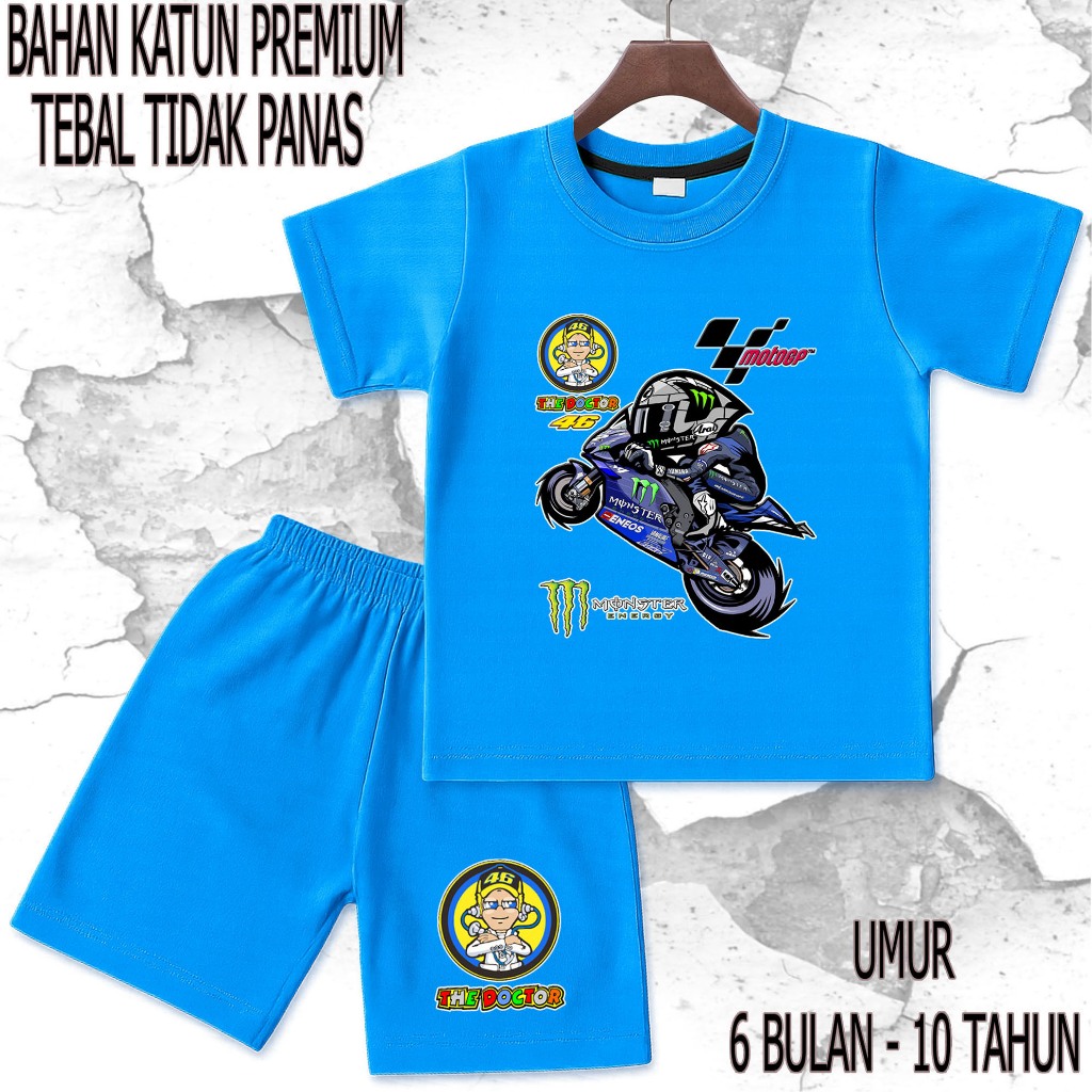 setelan baju anak - anak motor gp balap umur/tahun 6 bulan - 10 tahun bahan katun premium sablon DTF