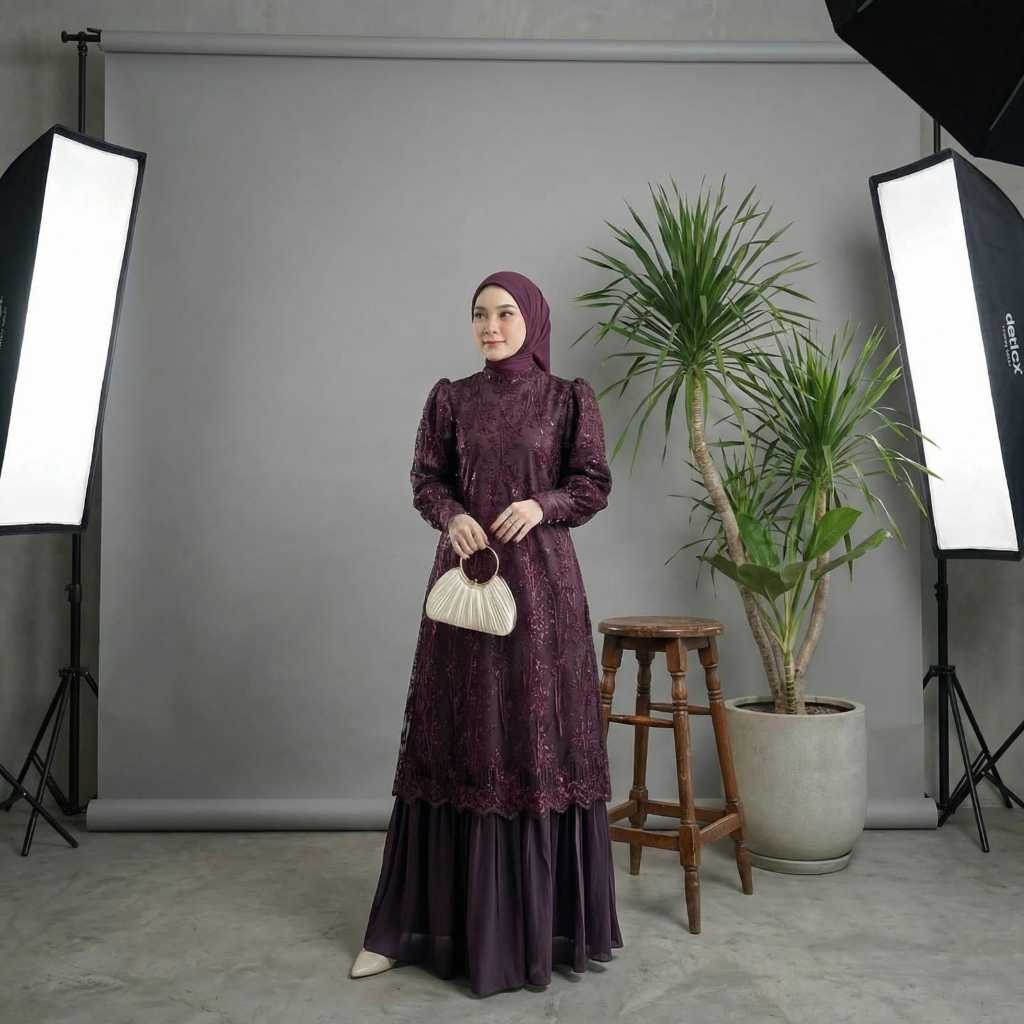 Clara Gamis Kondangan Pesta Brokat Mewah Elegan Bahan Ceruty Babydoll Gamis Pesta Mewah Elegan 2026