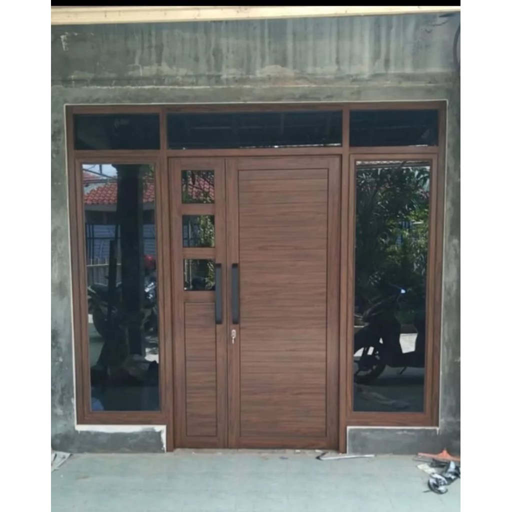 Pintu Aluminium Infinito Serat Kayu Custom Minimalis Modern Harga 2.200.000/daun Free Survey Area Ke