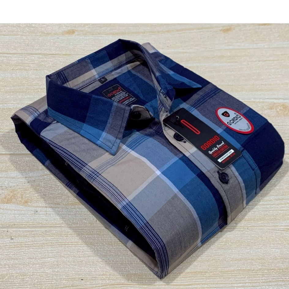 Kemeja pria terbaru polynosik lengan pendek super jumbo baju polinasi kotak kotak hem keren salur