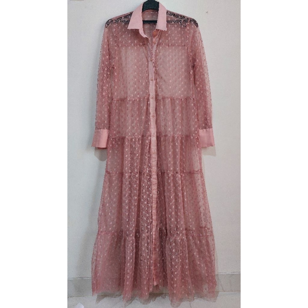 preloved tutu dress outer tile gamis undangan dusty pink merche