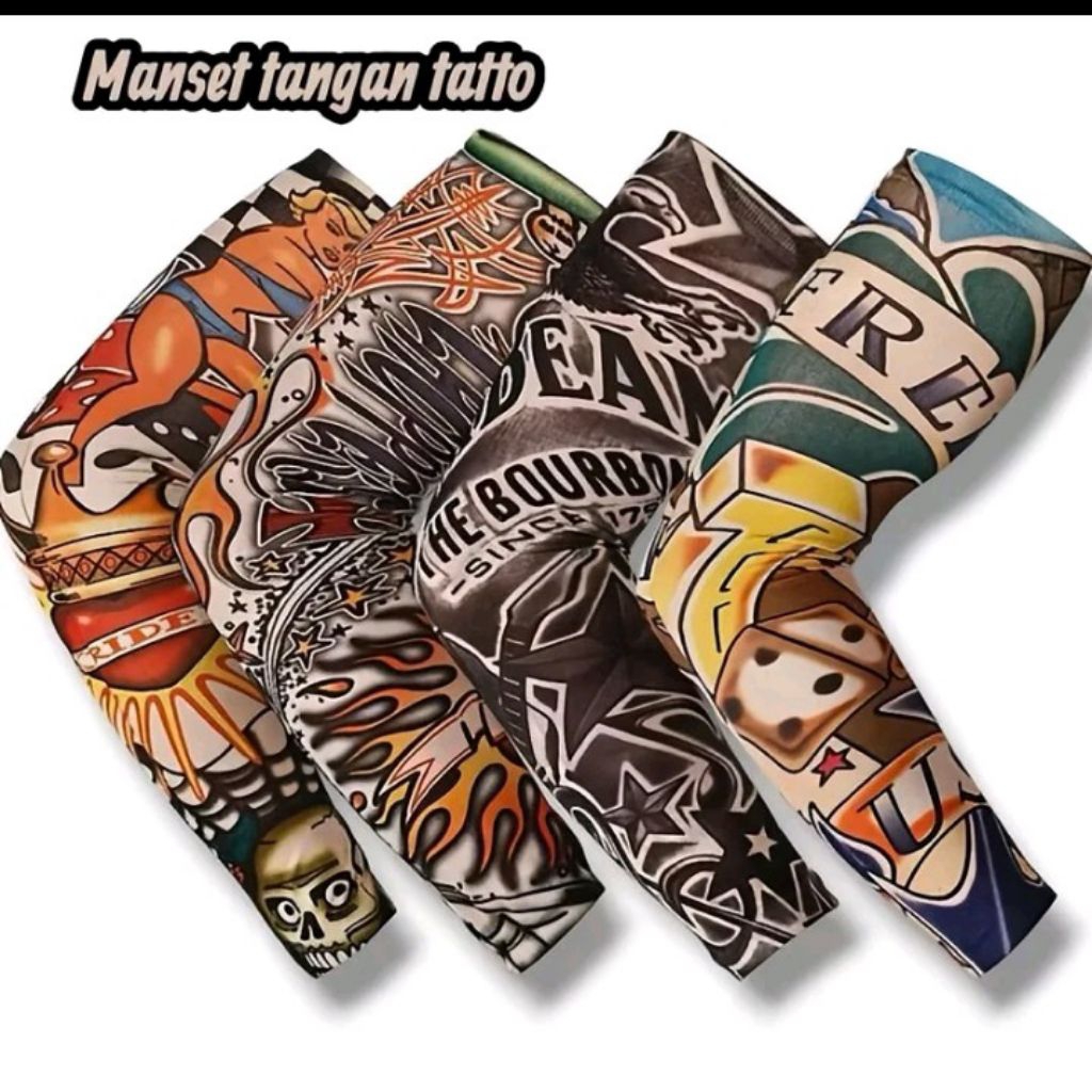 6 Pasang Manset Tato Lengan Panjang Pria Temporer dengan Bahan Nilon Spandek Tipis