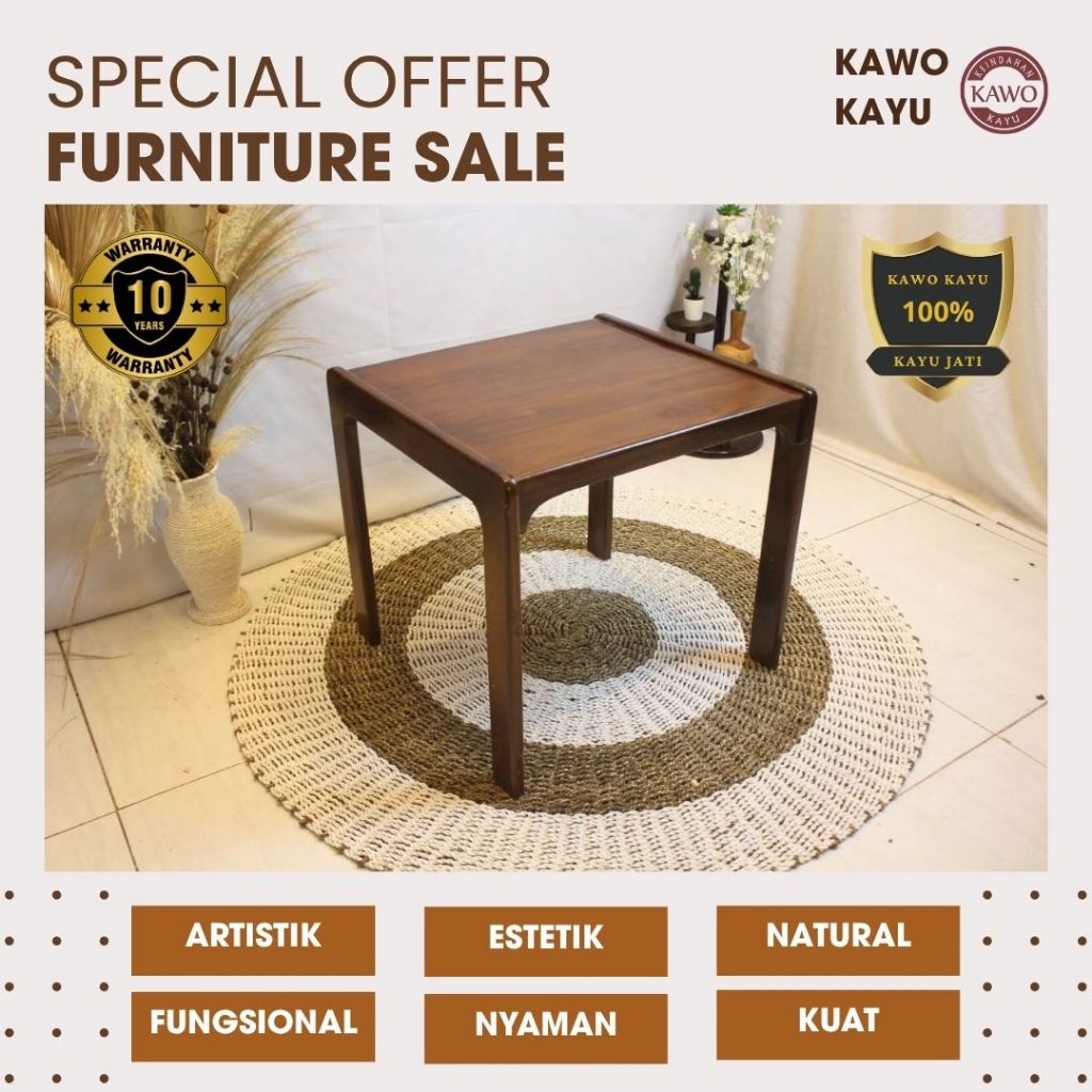 Meja Kayu Solid Minimalis | Meja Kopi Kecil Elegan | Meja Sudut Serbaguna