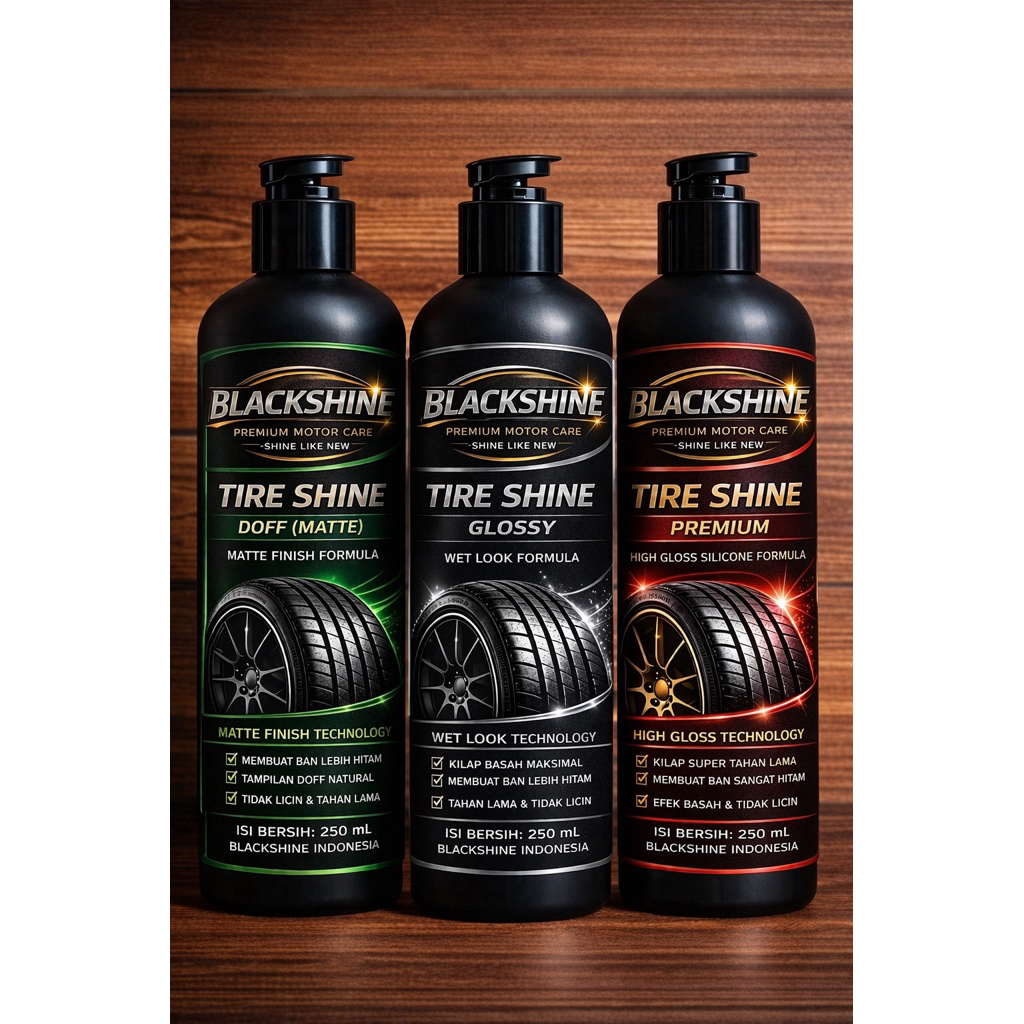 Blackshine Complete Kit Tire Shine Doff Glossy Premium 250ml Paket Bundle Penghitam & Pengkilap Ban 