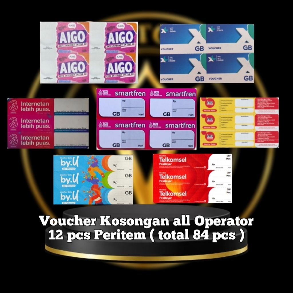 Voucher kosongan All operator axis XL smartfren Telkomsel By.u Indosat Tri 12 pcs murah/Voucher kert
