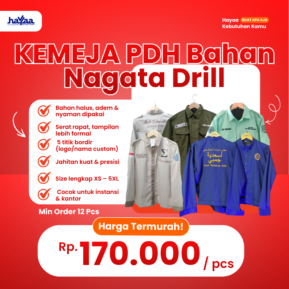 Kemeja PDH Custom Bahan Nagata Drill (5 Titik Bordir) – Cocok untuk Instansi / Perusahaan / Komunita