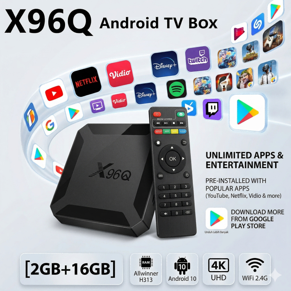 TV BOX X96Q Android  RK3518 WIFI6  TV Box 4K UHD  2G+16G Bluetooth Voice Set Top Box Tv Digital