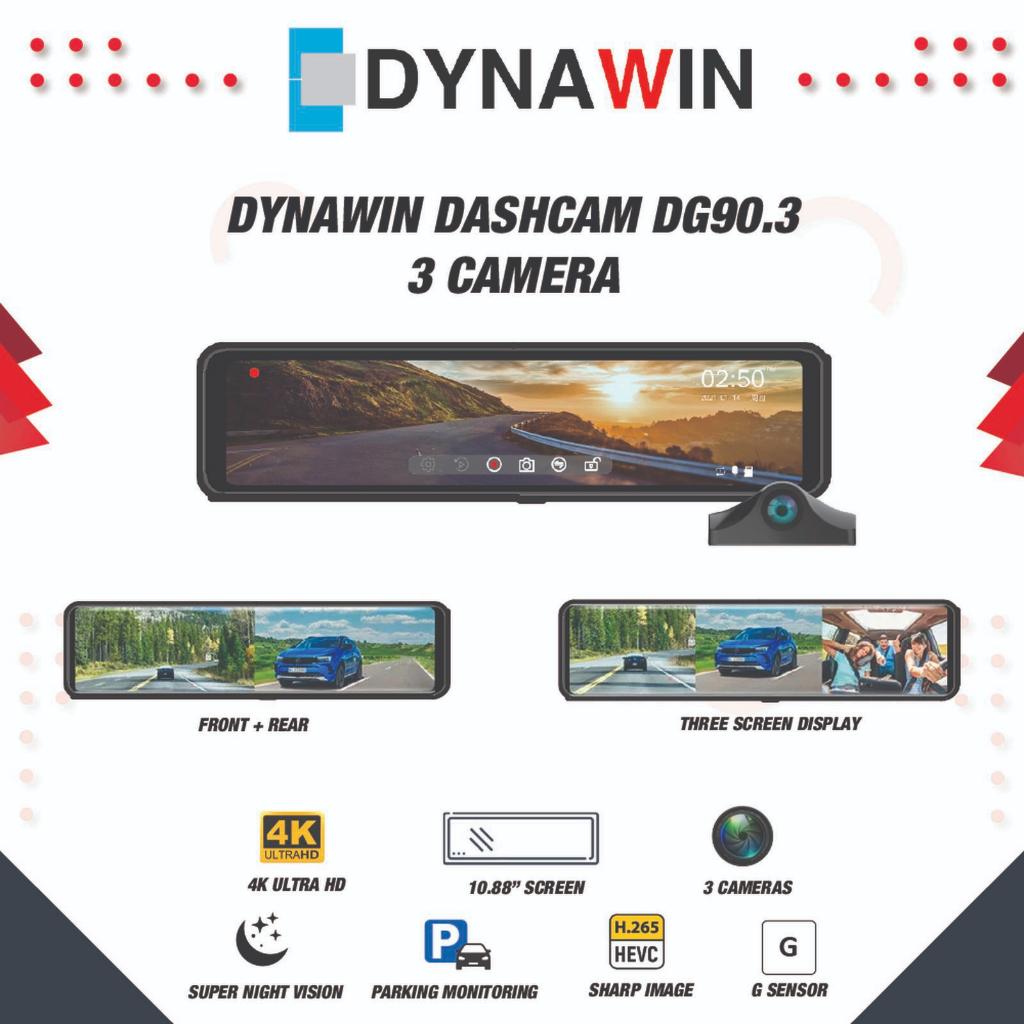 DYNAWIN DASHCAM MOBIL DVR DG90.3 WITH 3 CAMERAS - SPION DVR 10.88 INCH - PARKING MONITORING