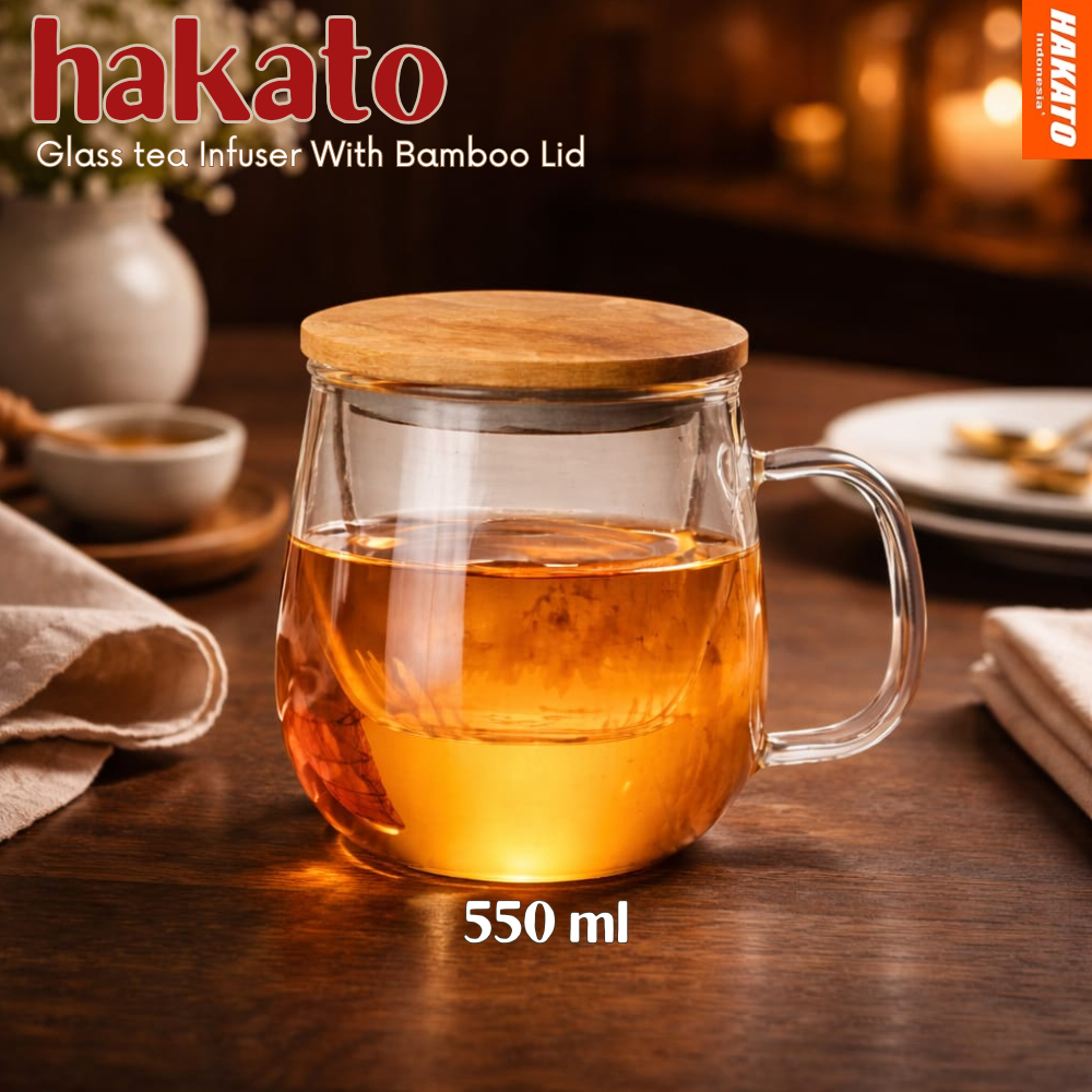 Gelas Kaca Tutup Kayu Gelas Infuser Gelas Saring Rempah Cangkir Teh Saringan Infused Glass Hakato 55
