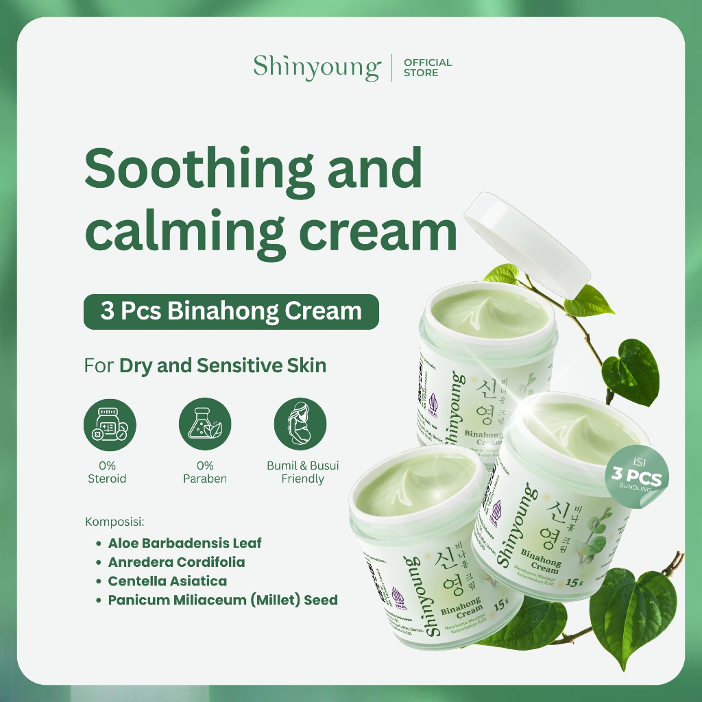 3 Pcs SHINYOUNG Binahong Cream - Salep Gatal - Salep Jamur Kulit - Salep Eksim BPOM